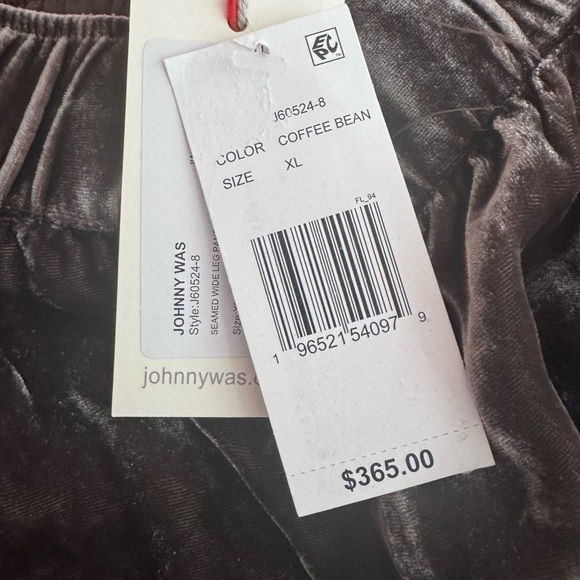 NWT Johnny Was Brown Luciana Velvet Wide Leg Butterfly Pant $365 - Picture 10 of 10